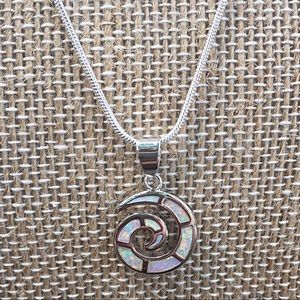 Sterling silver white opal swirl pendant necklace